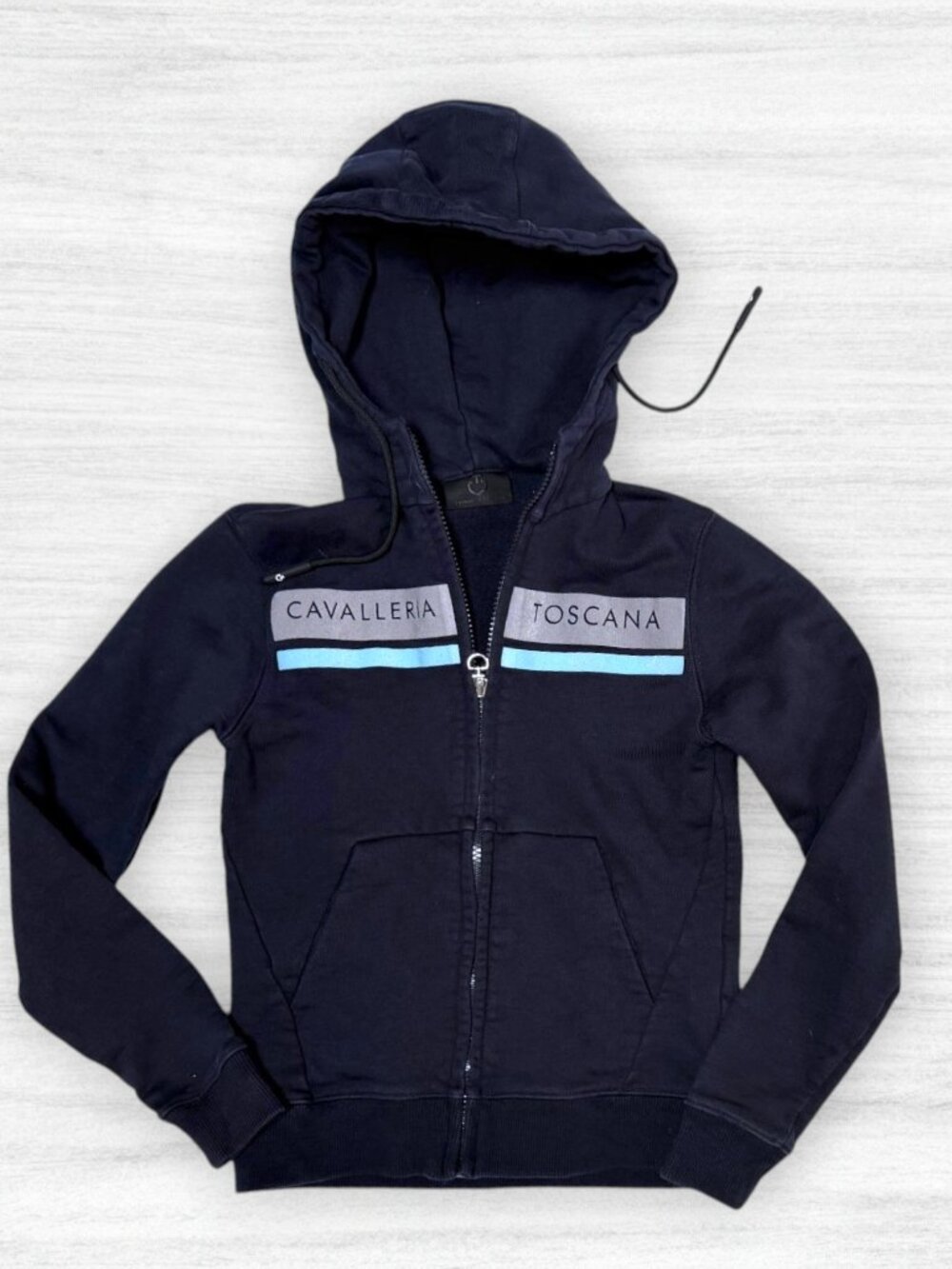 Cavalleria Toscana Navy Full Zip Equestrian Hoodie Sweatshirt Girls 10 Italy